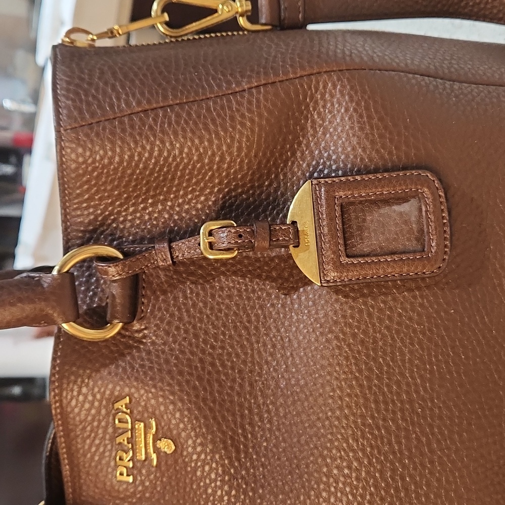 Prada Brown Pebbled Leather Top-Handle Crossbody Bag with Gold Hardware - Picture 3 of 16